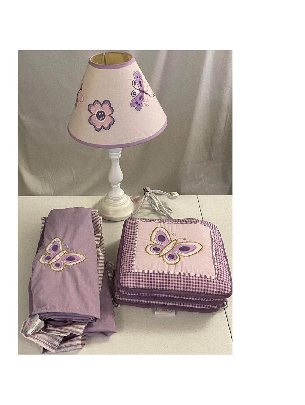 Geenny Lavender Butterfly Nursery Wall Art Decor/Lamp/Window Valance Curtain
